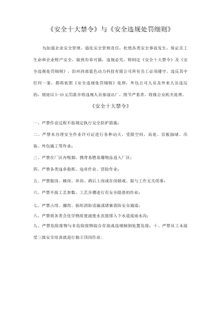 《安全十大禁令》与《安全违规处罚细则》
