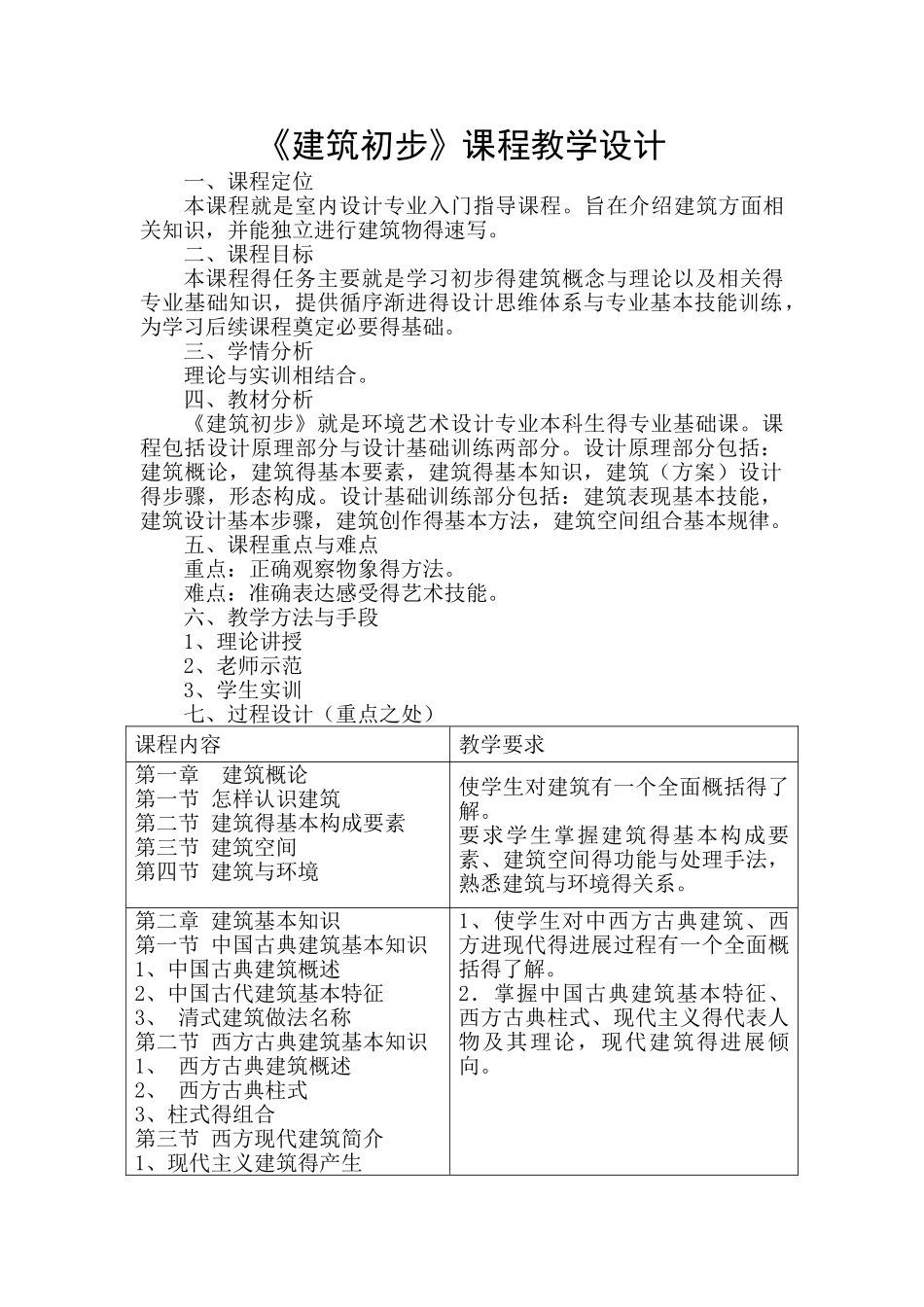 《建筑初步》课程教学设计_第1页