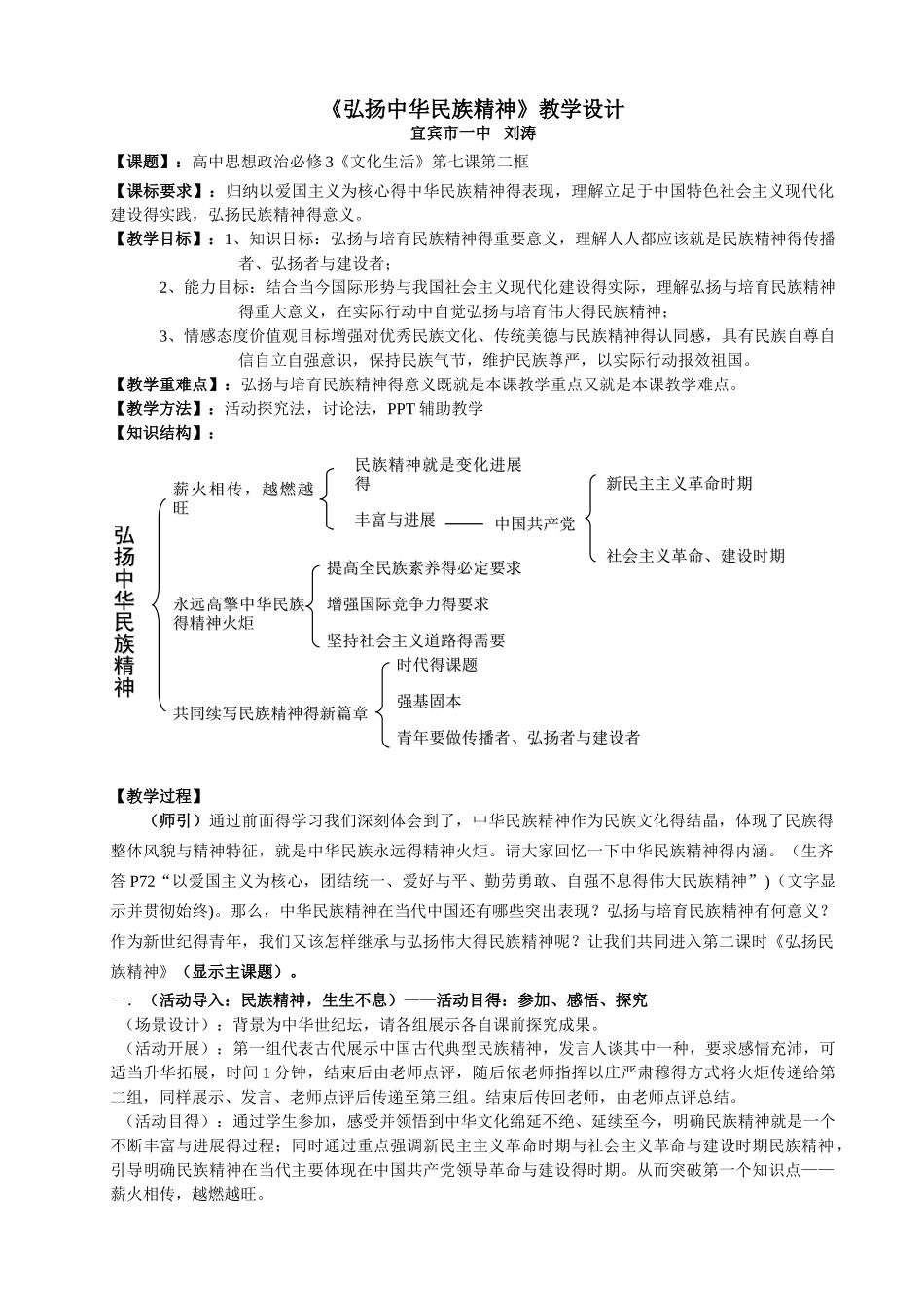 《弘扬中华民族精神》教学设计_第1页