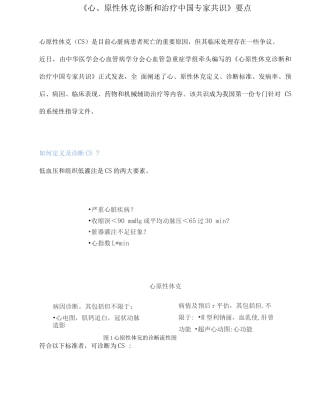 《心原性休克诊断和治疗中国专家共识》要点