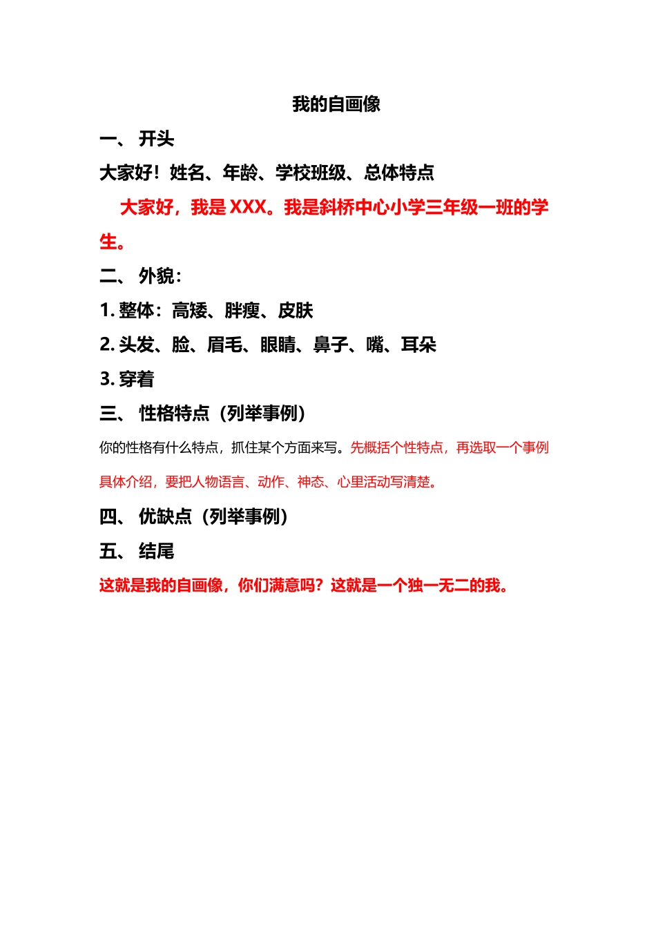 《我的自画像》提纲_第2页