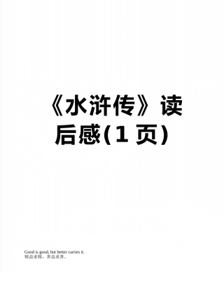 《水浒传》读后感