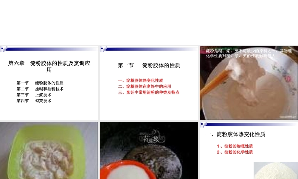 《烹调工艺学》--淀粉胶体的性质和挂糊和拍粉技术专题培训课件