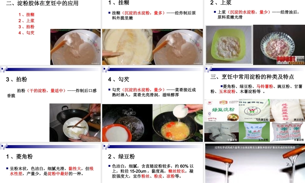 《烹调工艺学》--淀粉胶体的性质和挂糊和拍粉技术专题培训课件