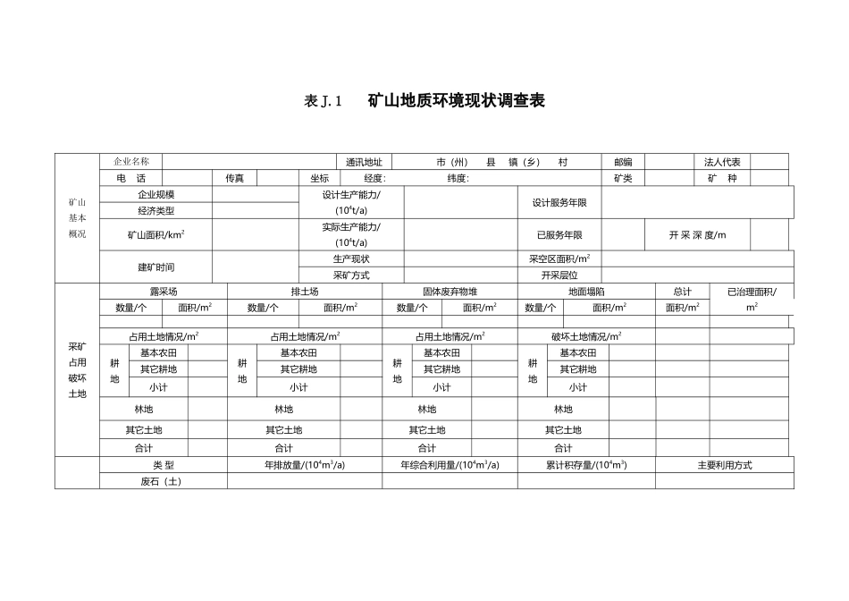 《矿山地质环境保护与恢复治理方案》DZ-T0223-2025表J.1-矿山地质环境现状调查表_第3页