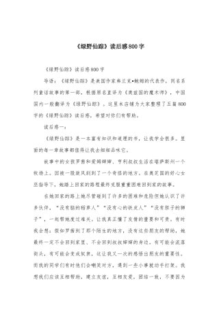 《绿野仙踪》读后感800字