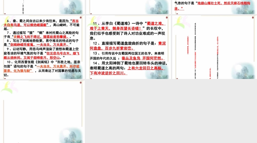 《蜀道难》《登高》《锦瑟》情景式默写专题培训课件