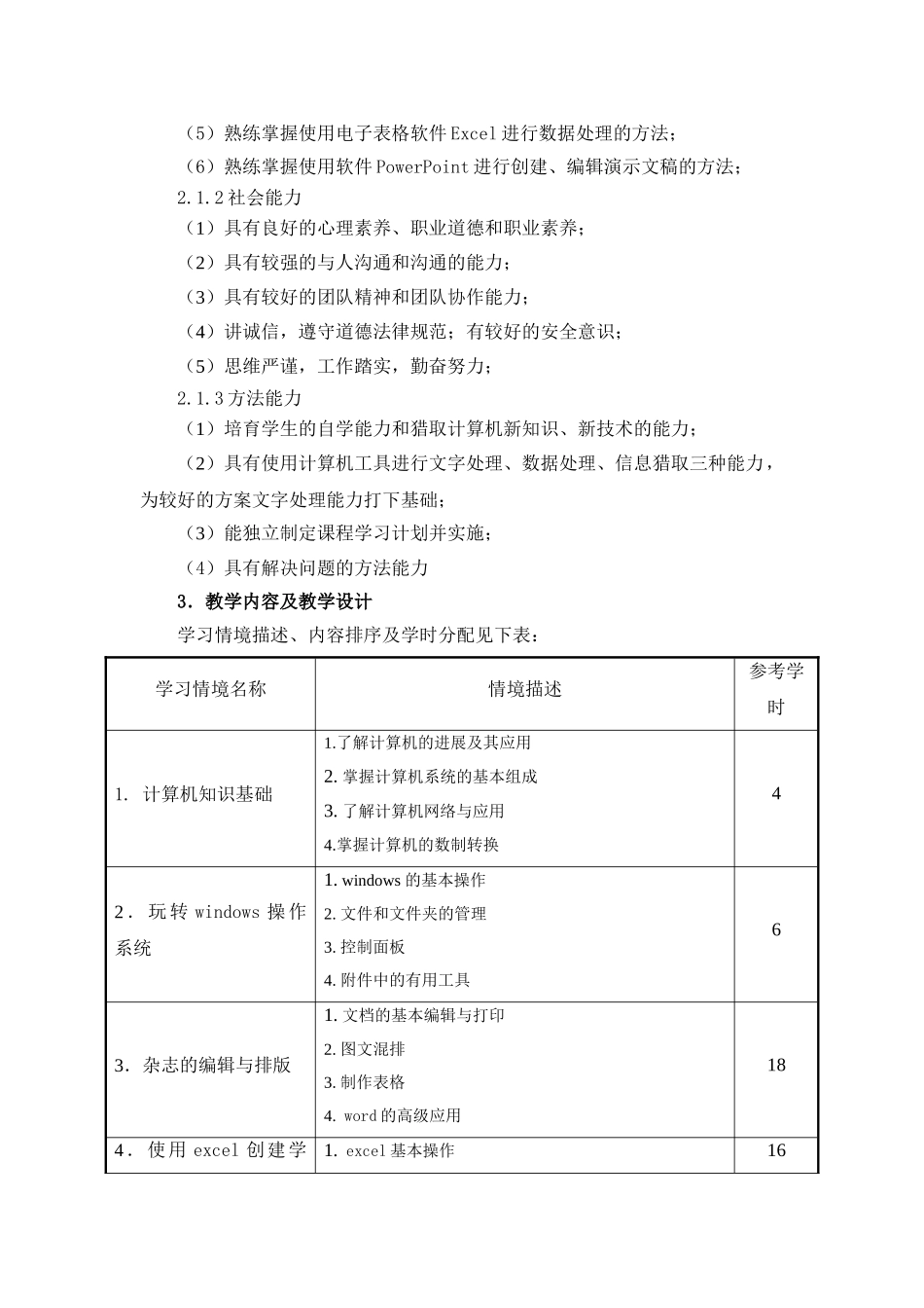 《计算机基础》课程标准 _第2页
