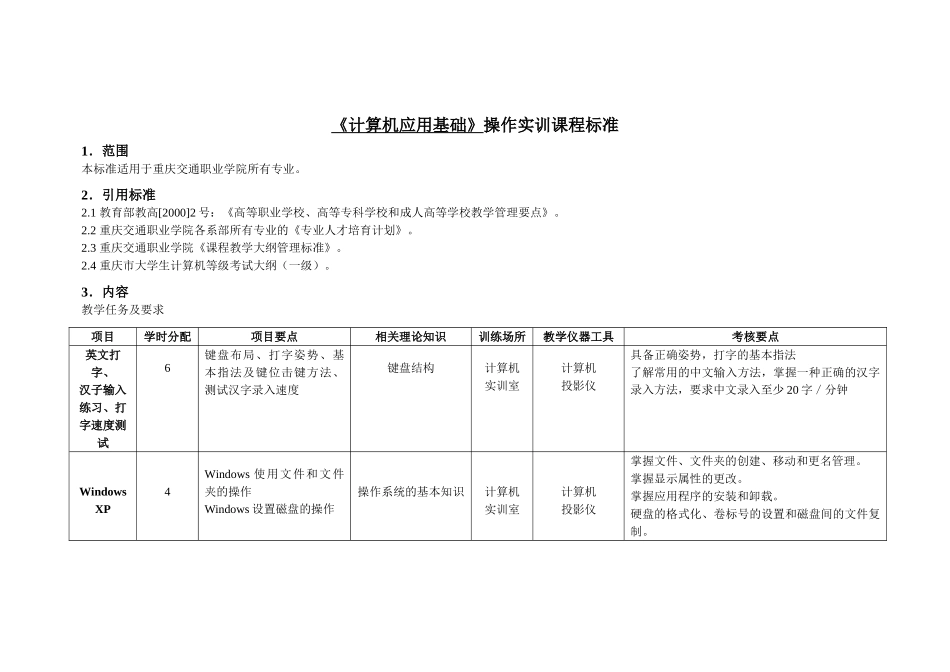 《计算机应用基础》操作实训课程标准_第1页
