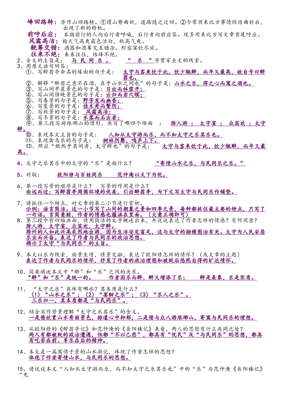 《醉翁亭记》翻译及知识点总结_第3页