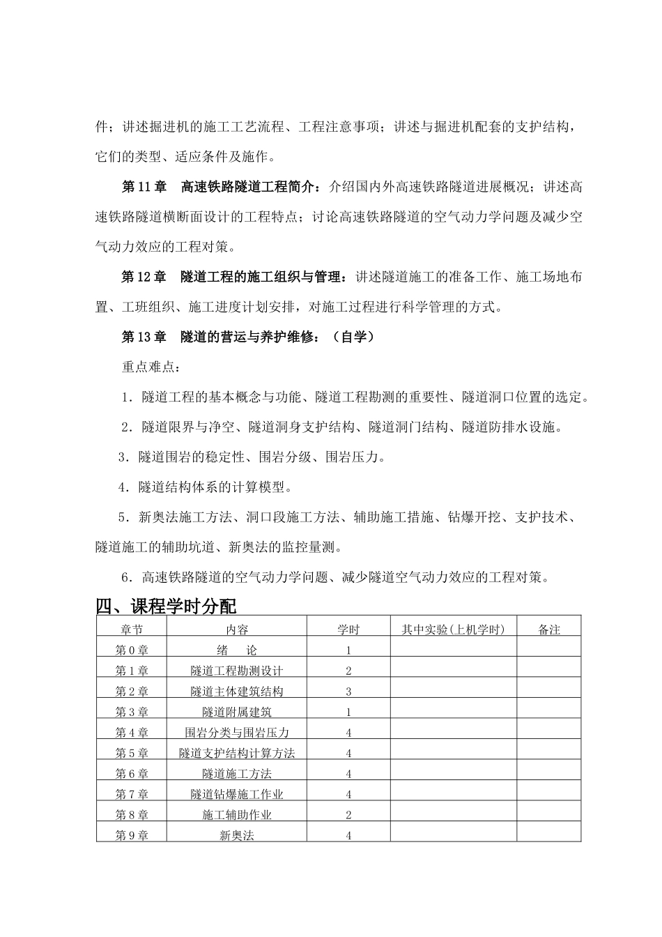 《隧道工程》教学大纲_第3页