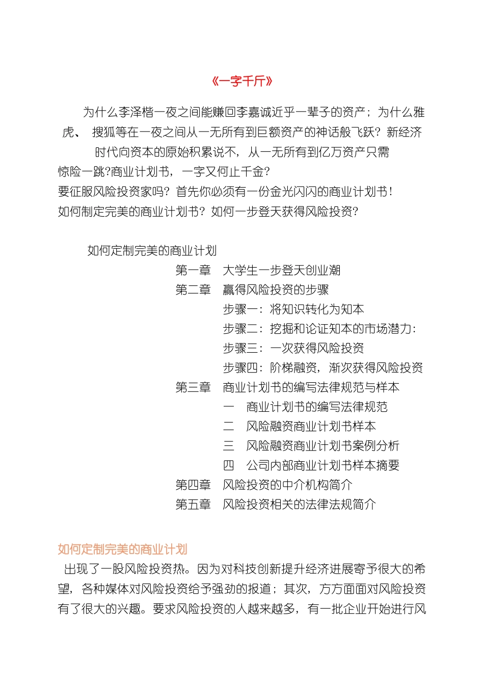 一字千斤如何定制完美的商业计划_第2页