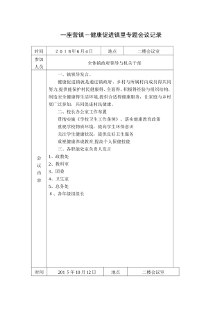 一座营镇-健康促进镇里会议记录
