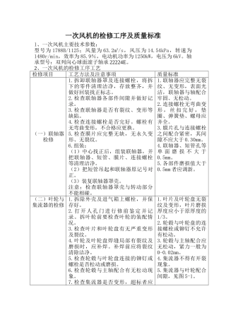 一次风机的检修工序及质量标准