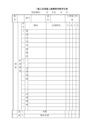 一般人员直接上级绩效考核评分表