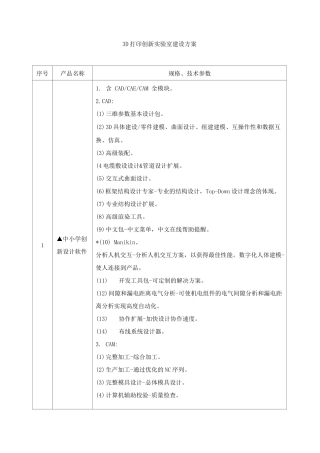三D打印创新实验室建设方案设备清单