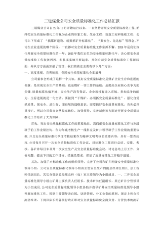 三道煤业公司安全质量标准化工作总结汇报