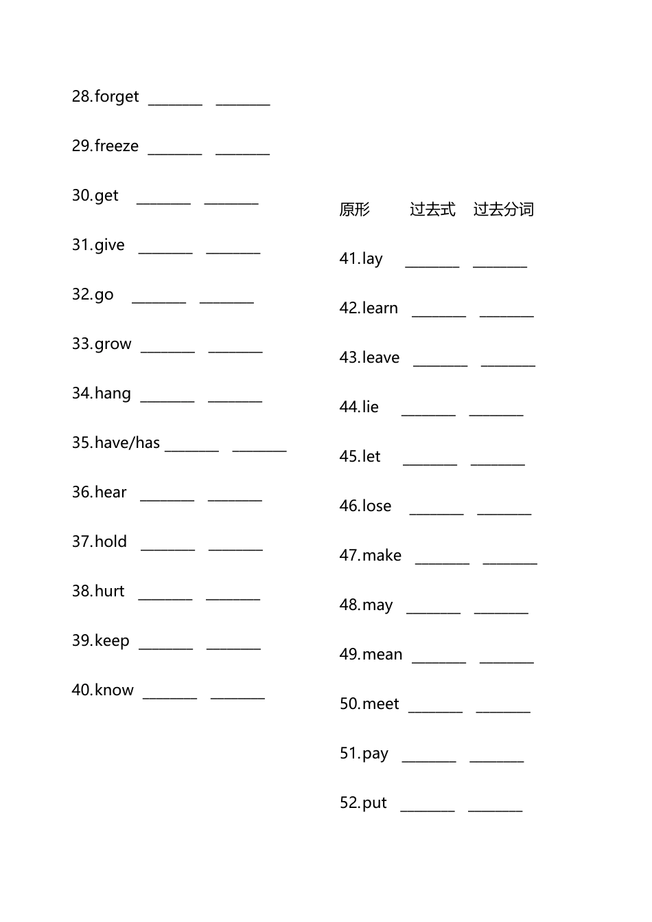 不规则动词测试卷_第3页
