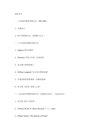 专业八级英国美国文学知识考点