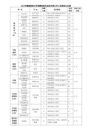 专业技术类工作人员岗位汇总表doc