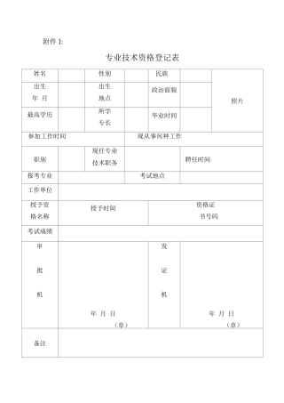 专业技术资格登记表