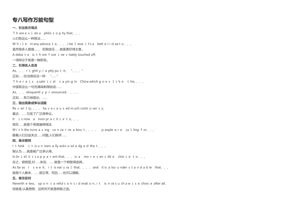 专八写作万能句型_第1页