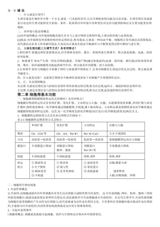 专升本生理学重点总结