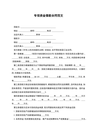 专项资金借款合同范文