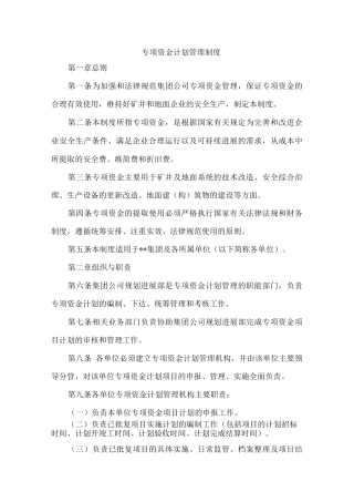 专项资金计划管理制度