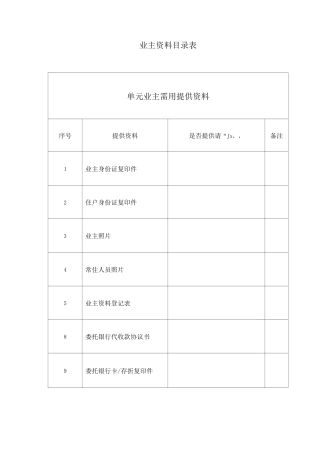 业主资料目录表