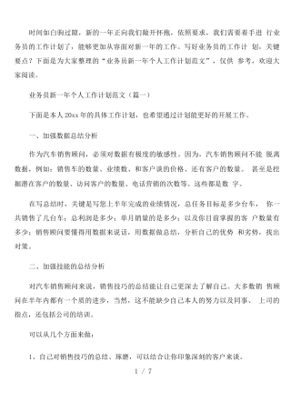 业务员新一年个人工作计划范文