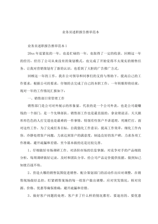 业务员述职报告推荐