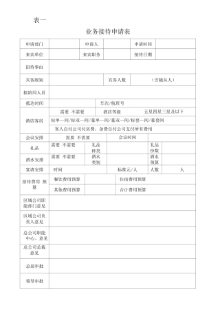 业务接待申请表模