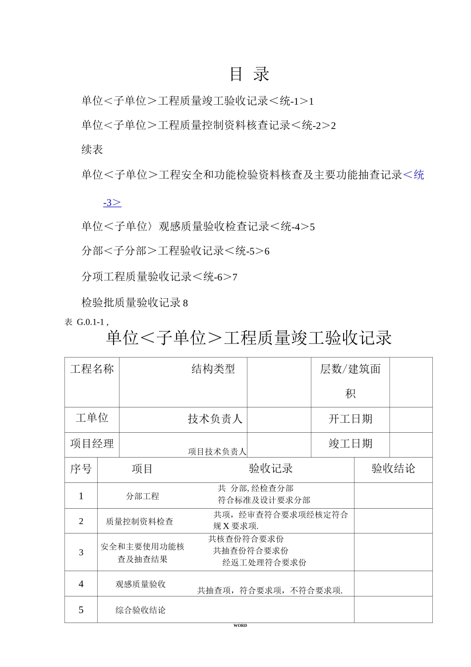 丛属“土建工程”质量验收总表部分-单位工程资料_第1页
