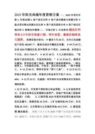 东明阳光尚城2025年年度营销方案