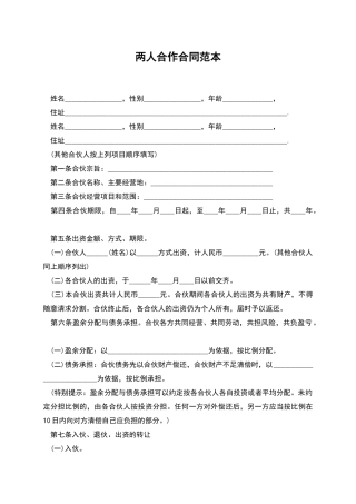 两人合作合同范本