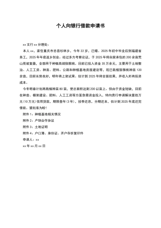 个人向银行借款申请书