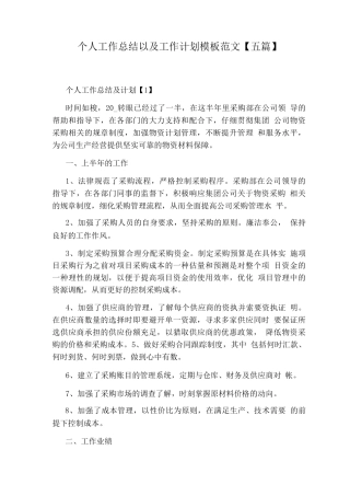 个人工作总结以及工作计划模板范文