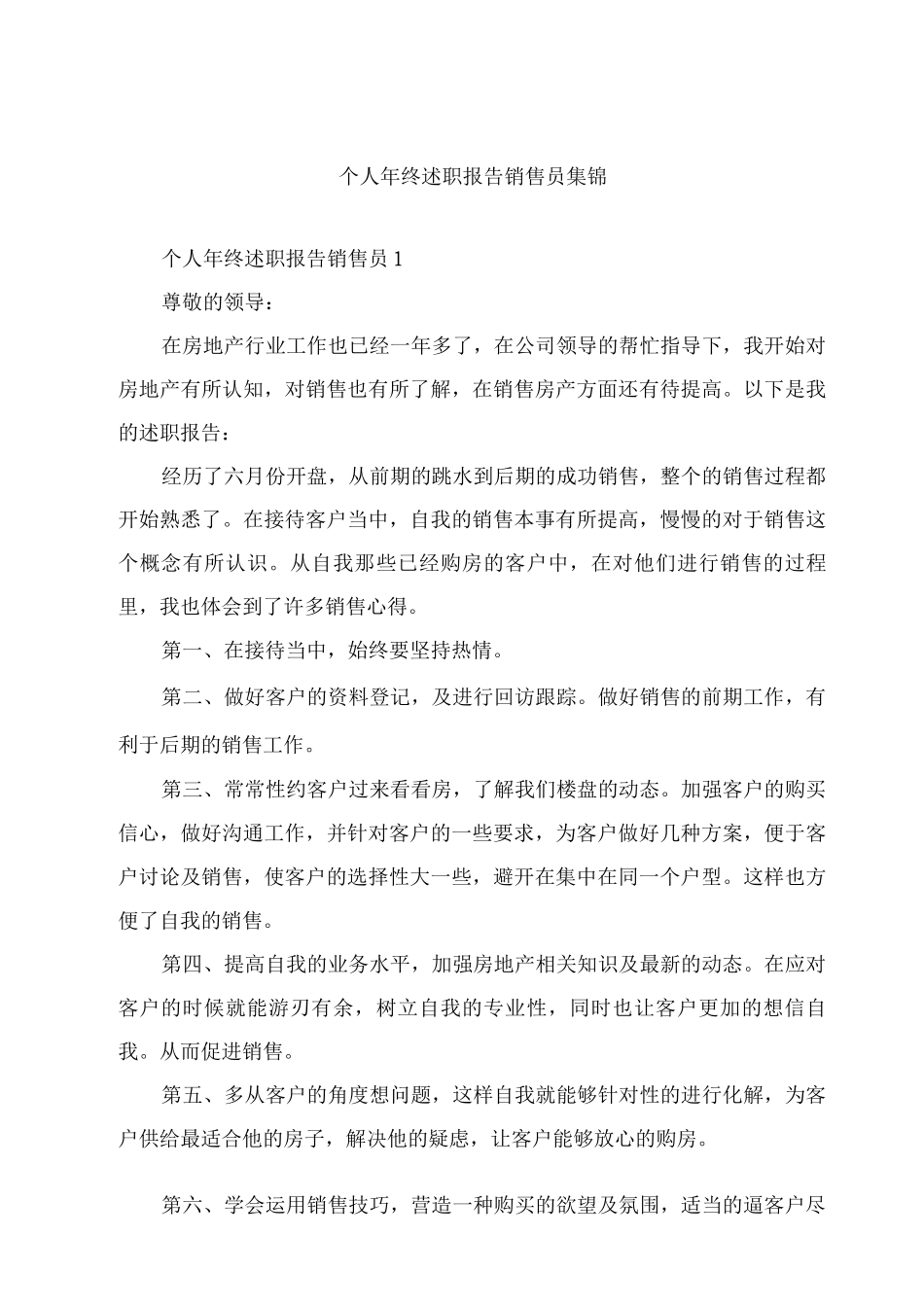 个人年终述职报告销售员集锦_第1页