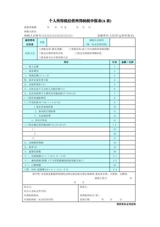 个人所得税经营所得纳税申报表-营业所得税a表