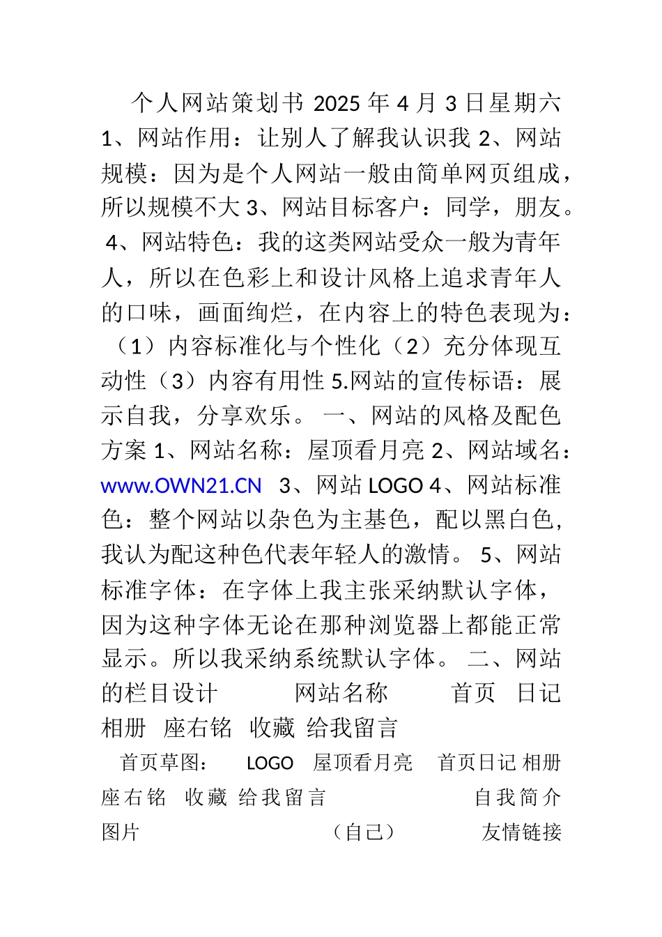 个人网站策划书_第1页