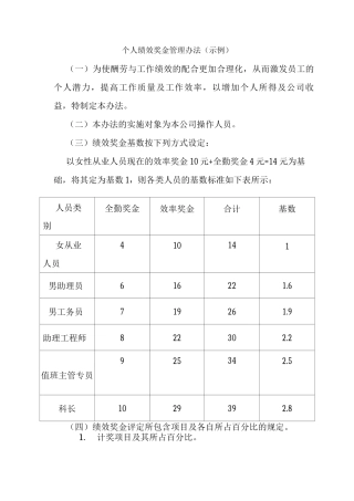 个人绩效奖金管理办法