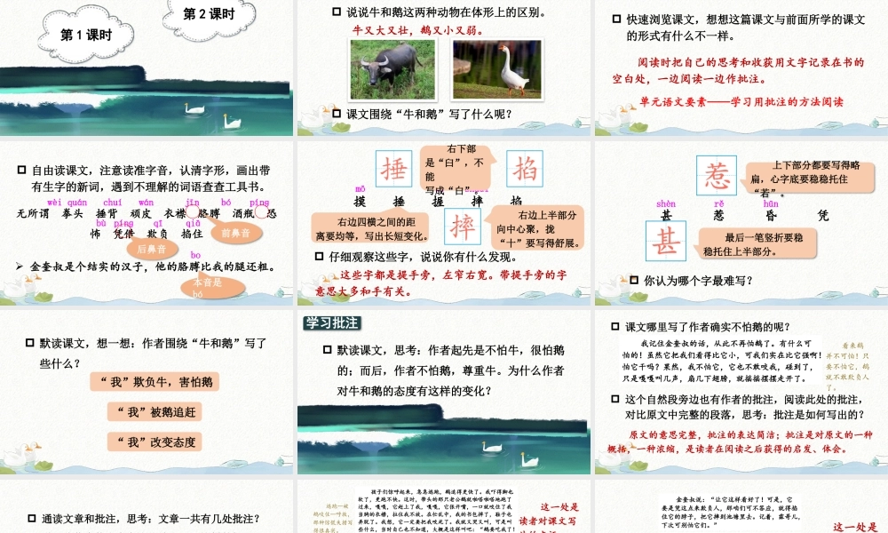 （24人教统编版小学语文）四年级上册第六单元18 牛和鹅【课件】