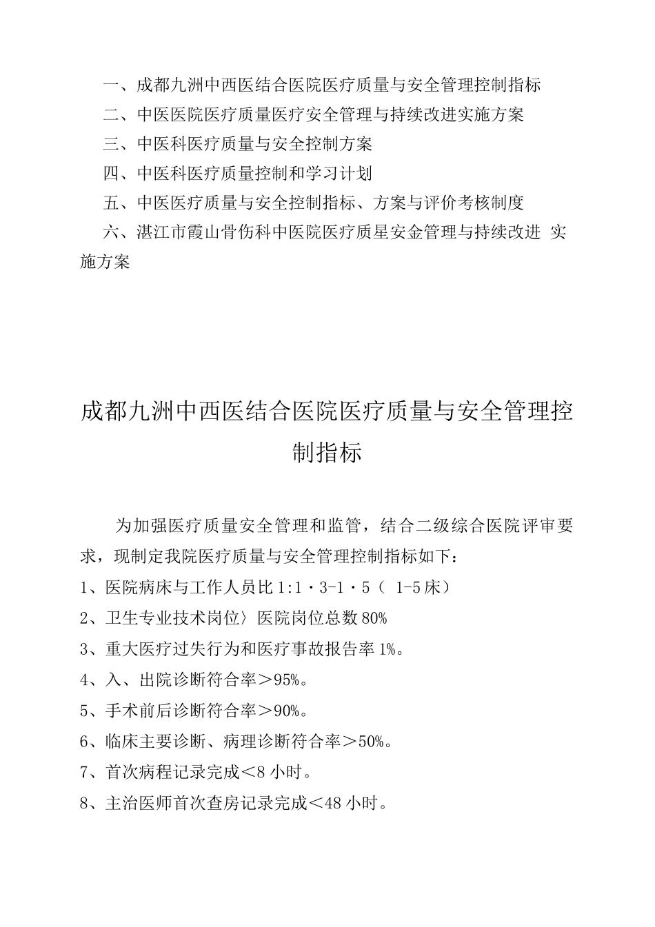 中医医疗质量与安全控制指标、方案_第1页