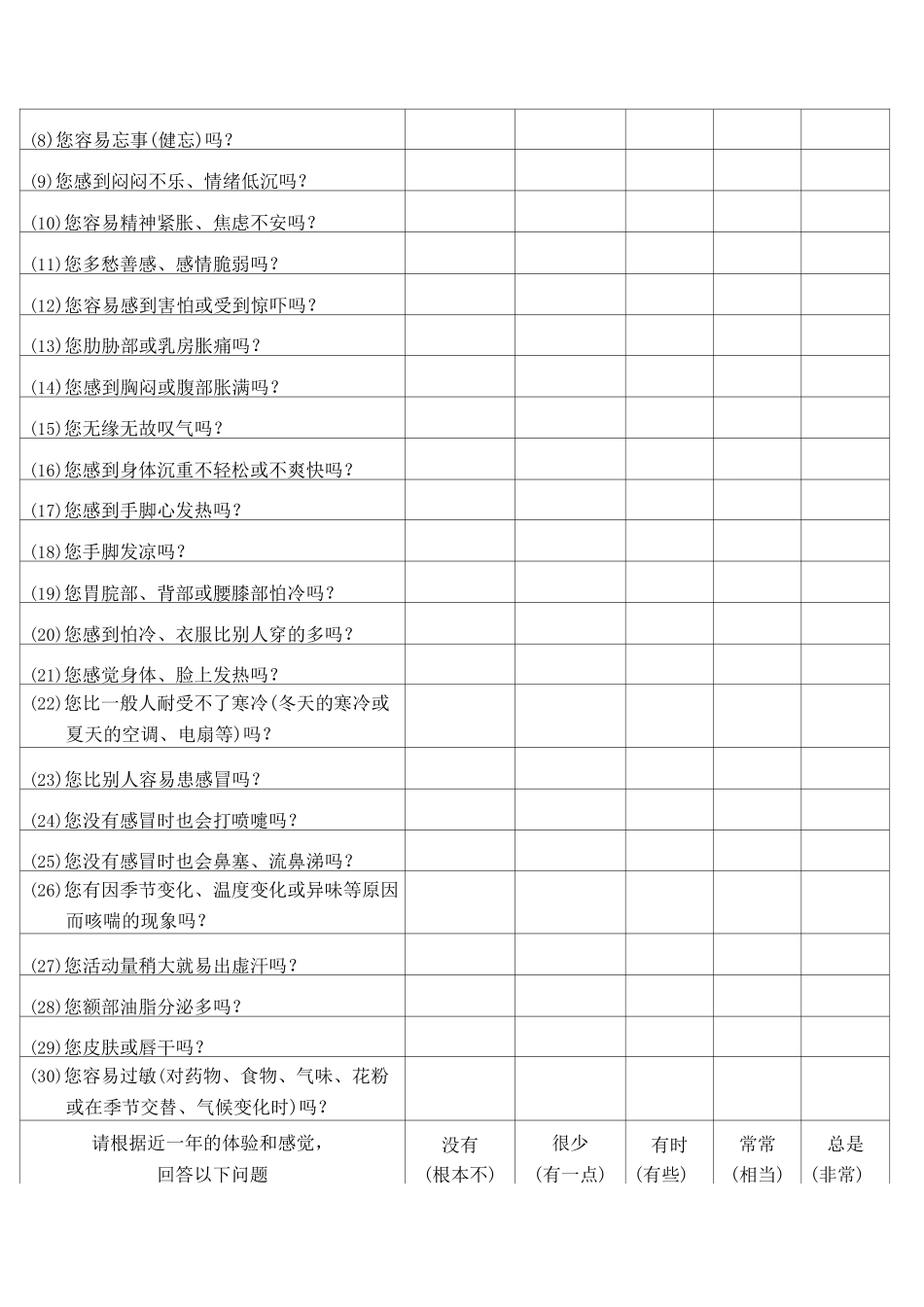 中医医院中医体质辨识表_第2页