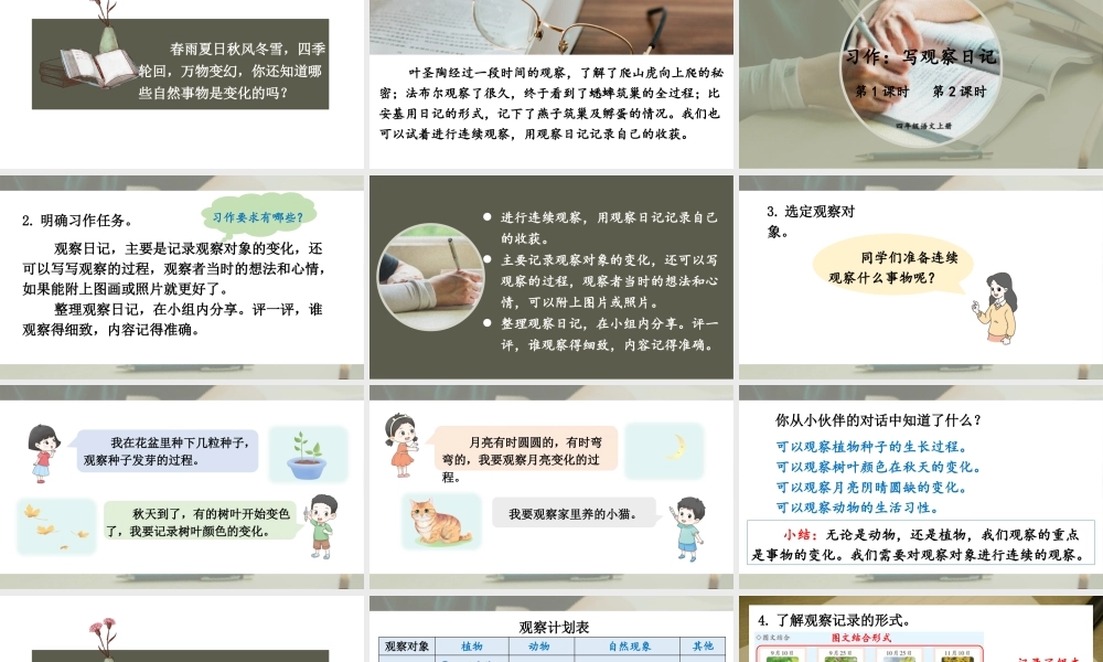 （24人教统编版小学语文）四年级上册第三单元习作：写观察日记【课件】