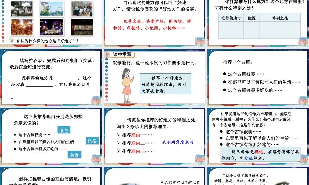 （24人教统编版小学语文）四年级上册第一单元习作：推荐一个好地方【课件】
