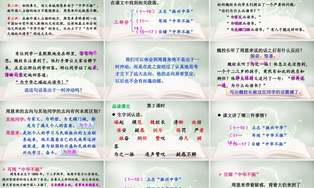 【24统编版】小学语文四年级上册第七单元22 为中华之崛起而读书课件