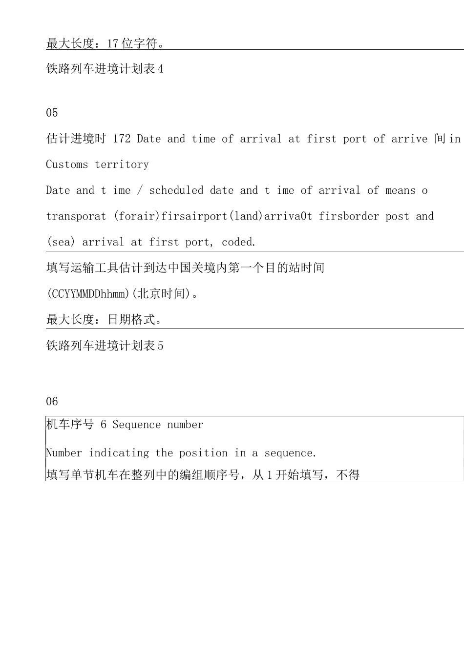 中华人民共和国海关进出境铁路列车数据项填制规范_第3页