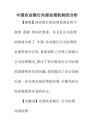 中国农业银行内部治理机制的分析